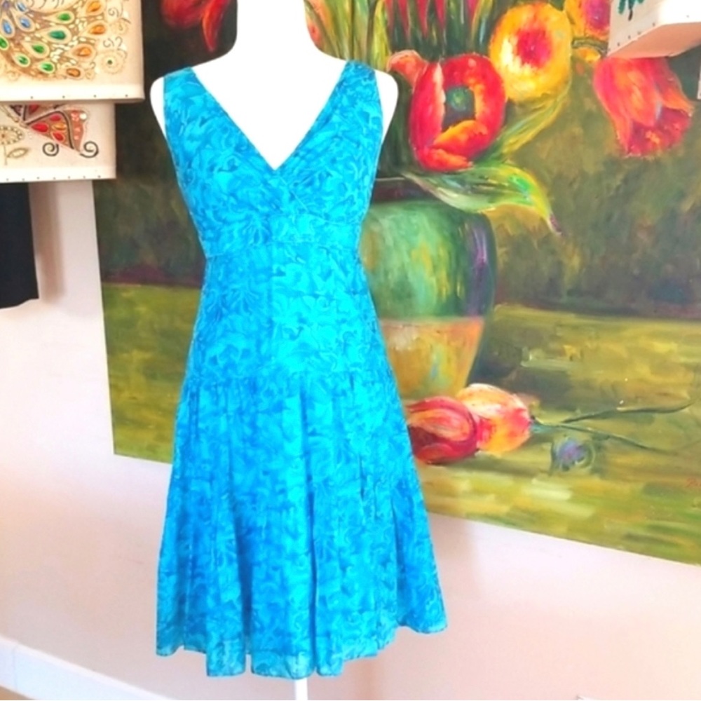 LAUREN Ralph Lauren Turquoise Tropical Cotton Silk SUNDRESS.